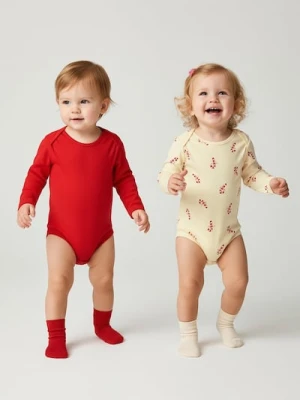 Sinsay - Bawełniane body z motywem świątecznym 2 pack - kremowy