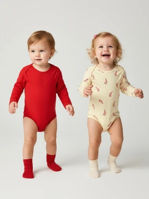 Sinsay - Bawełniane body z motywem świątecznym 2 pack - kremowy