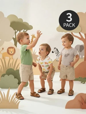 Sinsay - Bawełniane body z motywem zwierząt safari 3 pack - szary