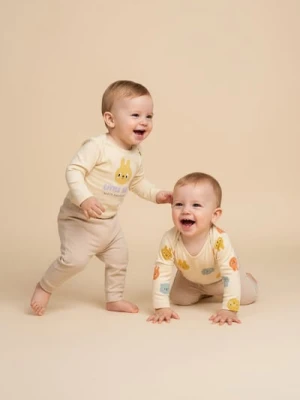 Sinsay - Bawełniane body z nadrukiem 2 pack - kremowy