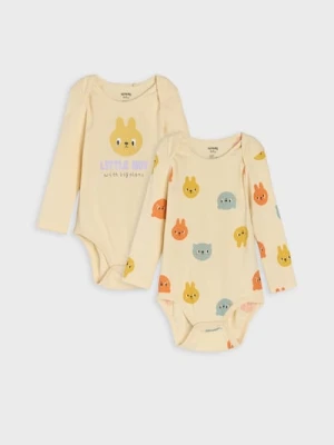 Sinsay - Bawełniane body z nadrukiem 2 pack - kremowy