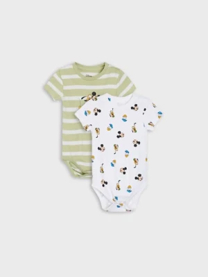Sinsay - Bawełniane body z nadrukiem 2 pack Mickey and Donald - kremowy