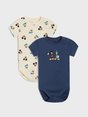 Sinsay - Bawełniane body z nadrukiem 2 pack Mickey and Donald - kremowy