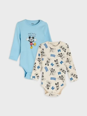 Sinsay - Bawełniane body z nadrukiem 2 pack Mickey Mouse - kremowy