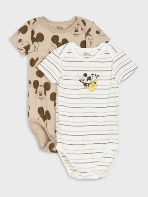 Sinsay - Bawełniane body z nadrukiem 2 pack Mickey Mouse - kremowy
