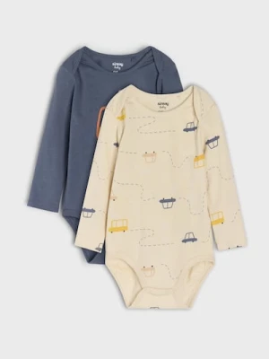 Sinsay - Bawełniane body z nadrukiem 2 pack - niebieski