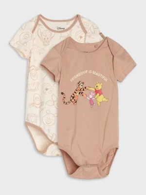 Sinsay - Bawełniane body z nadrukiem 2 pack Winnie the Pooh - beżowy