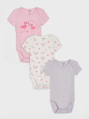 Sinsay - Bawełniane body z nadrukiem 3 pack - begonia