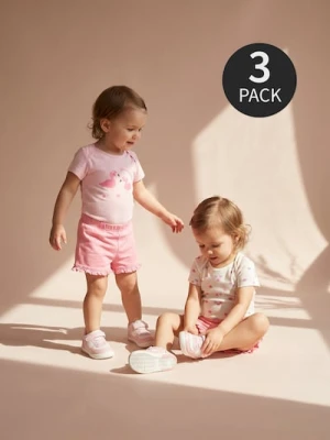 Sinsay - Bawełniane body z nadrukiem 3 pack - begonia