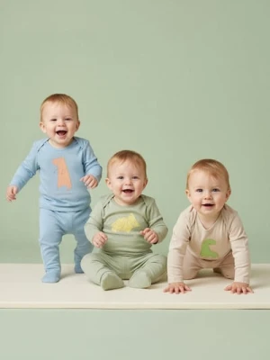 Sinsay - Bawełniane body z nadrukiem 3 pack - kremowy