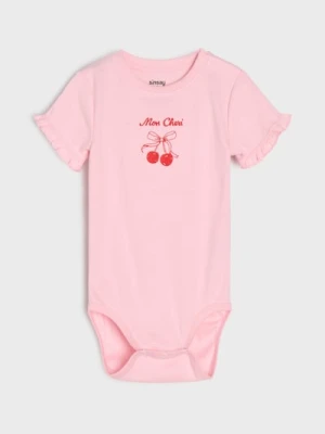 Sinsay - Bawełniane body z nadrukiem i ozdobną falbanką - różowy