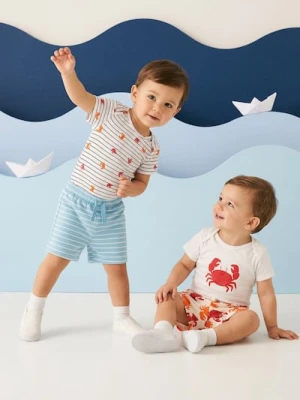 Sinsay - Bawełniane body z nadrukiem kraba 2 pack - kremowy