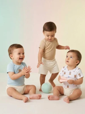 Sinsay - Bawełniane body z nadrukiem misiów 3 pack - błękitny