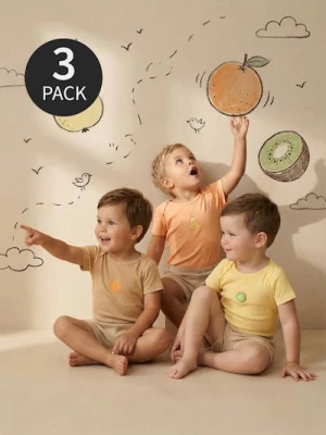 Sinsay - Bawełniane body z nadrukiem owocowym 3 pack - beżowy