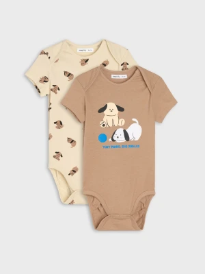 Sinsay - Bawełniane body z nadrukiem piesków 2 pack - beżowy