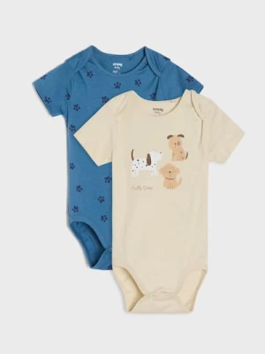 Sinsay - Bawełniane body z nadrukiem piesków 2 pack - kremowy