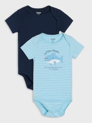 Sinsay - Bawełniane body z nadrukiem rekina 2 pack - błękitny