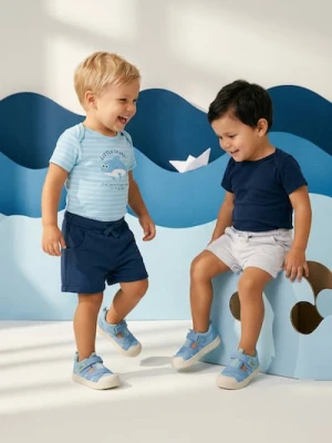 Sinsay - Bawełniane body z nadrukiem rekina 2 pack - błękitny