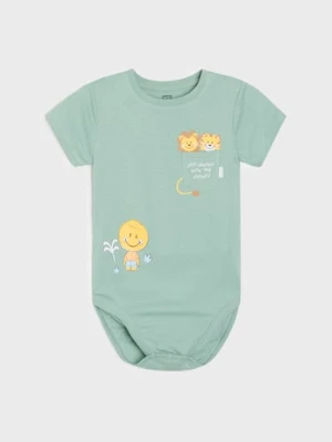 Sinsay - Bawełniane body z nadrukiem Smiley - zielony