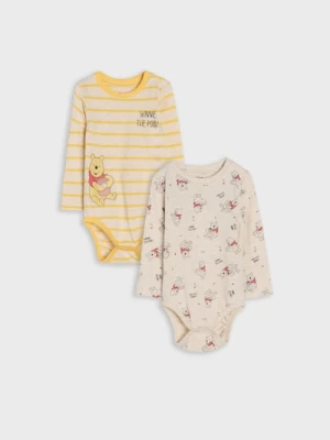 Sinsay - Bawełniane body z nadrukiem Winnie the Pooh 2 pack - kremowy
