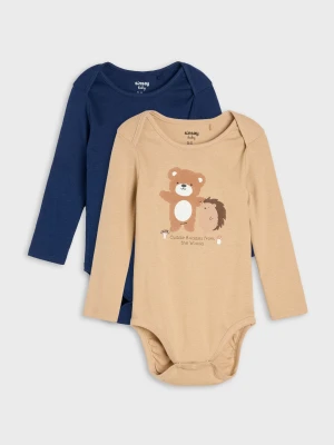 Sinsay - Bawełniane body z nadrukiem zwierząt 2 pack - beżowy