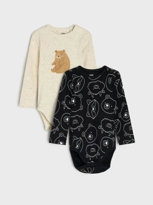 Sinsay - Bawełniane body z nadrukiem zwierząt 2 pack - czarny