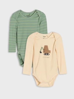 Sinsay - Bawełniane body z prążkowanej dzianiny 2 pack - kremowy