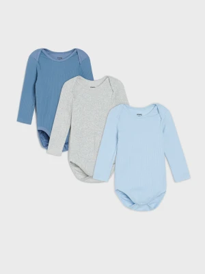 Sinsay - Bawełniane body z prążkowanej dzianiny 3 pack - błękitny
