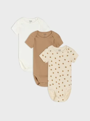 Sinsay - Bawełniane body z prążkowanej dzianiny 3 pack - kremowy