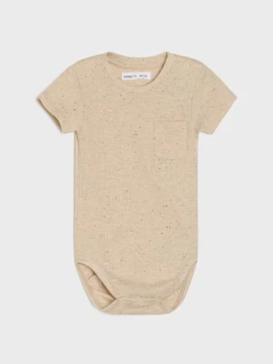 Sinsay - Bawełniane body z prążkowanej dzianiny - beżowy