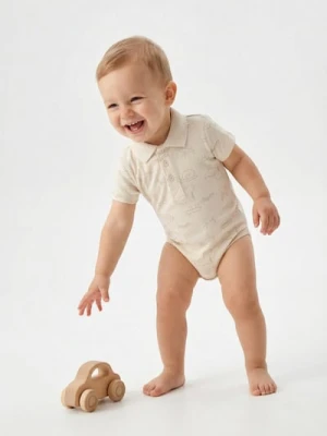 Sinsay - Bawełniane body ze wzorem - kremowy