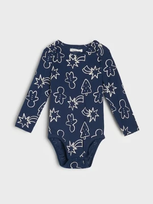 Sinsay - Bawełniane body ze wzorem świątecznym - granatowy