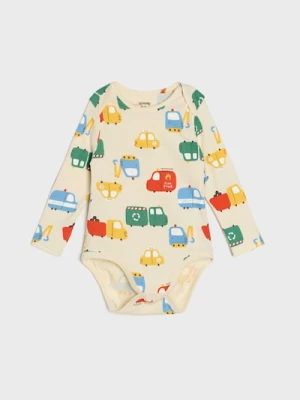 Sinsay - Bawełniane body ze wzorem w auta - kremowy