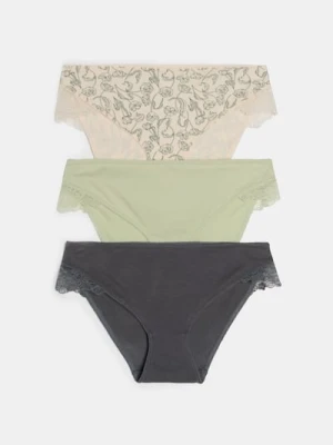 Sinsay - Bawełniane figi z koronką 3 pack - wielobarwny