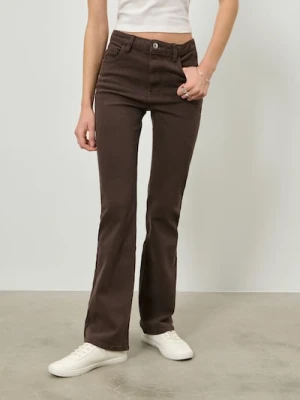 Sinsay - Bawełniane jeansy flare - brązowy