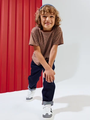 Sinsay - Bawełniane jeansy loose tapered - granatowy