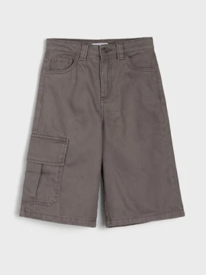 Sinsay - Bawełniane jeansy wide leg 3/4 - brązowy