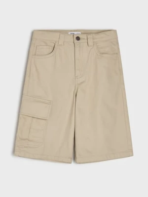 Sinsay - Bawełniane jeansy wide leg 3/4 - kremowy