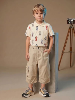Sinsay - Bawełniane jeansy wide leg 3/4 - kremowy