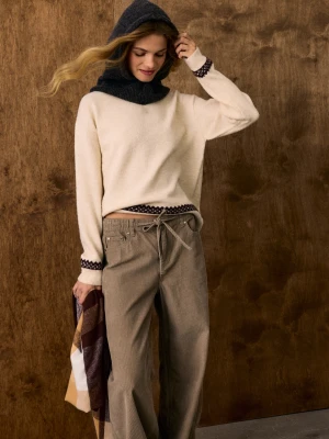 Sinsay - Bawełniane jeansy wide leg - brązowy