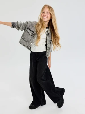 Sinsay - Bawełniane jeansy wide leg - czarny