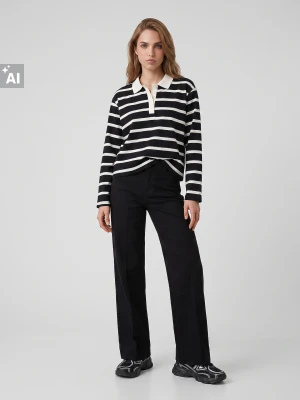 Sinsay - Bawełniane jeansy wide leg - czarny