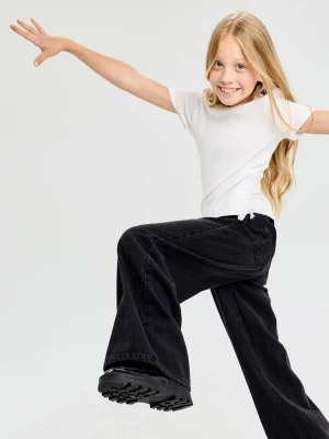 Sinsay - Bawełniane jeansy wide leg high waist - czarny