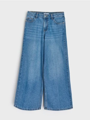 Sinsay - Bawełniane jeansy wide leg - niebieski