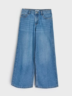 Sinsay - Bawełniane jeansy wide leg - niebieski