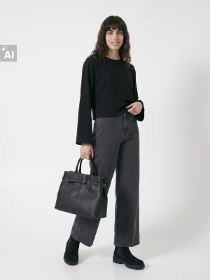 Sinsay - Bawełniane jeansy wide leg - szary