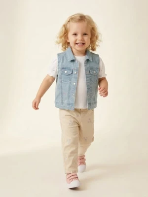 Sinsay - Bawełniane jeansy z haftowanymi kwiatkami - beżowy