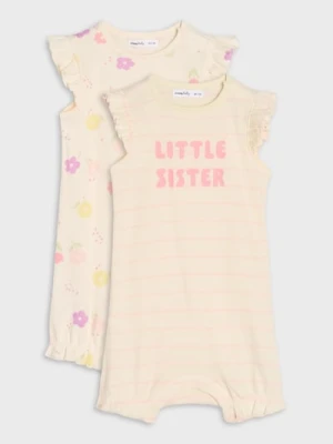 Sinsay - Bawełniane kombinezony z falbankami 2 pack - kremowy