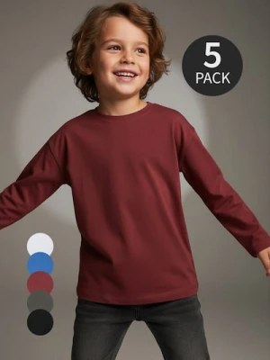 Sinsay - Bawełniane koszulki basic z długim rękawem 5 pack - kremowy