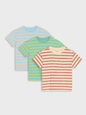 Sinsay - Bawełniane koszulki w paski 3 pack - beżowy